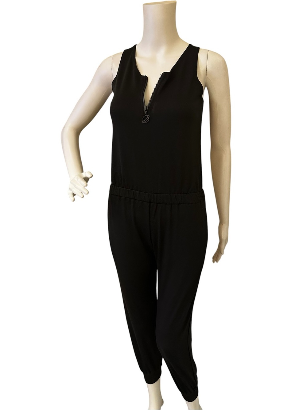 Terez Sleeveless Black Zipper Front Jumpsuit